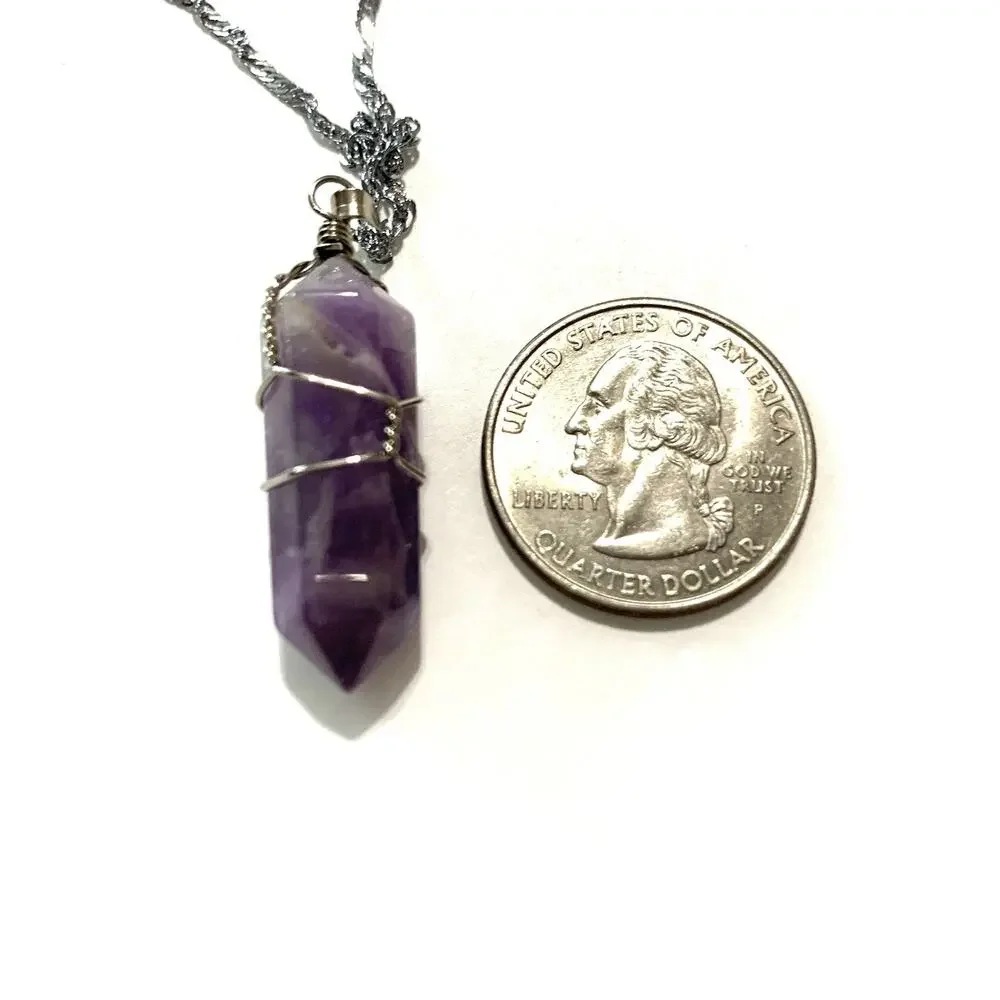 Wire Wrapped Amethyst Point Necklace Pendant 16